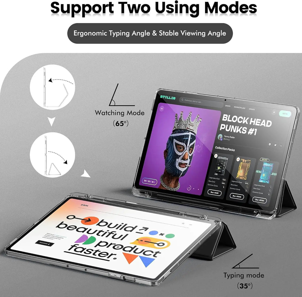 Clear Crystal Tablet Case With Pen Slot For Samsung Galaxy Tab S9 S10 FE Lite 2023 2025 11''PU Leather Flip Magnetic Stand Cases