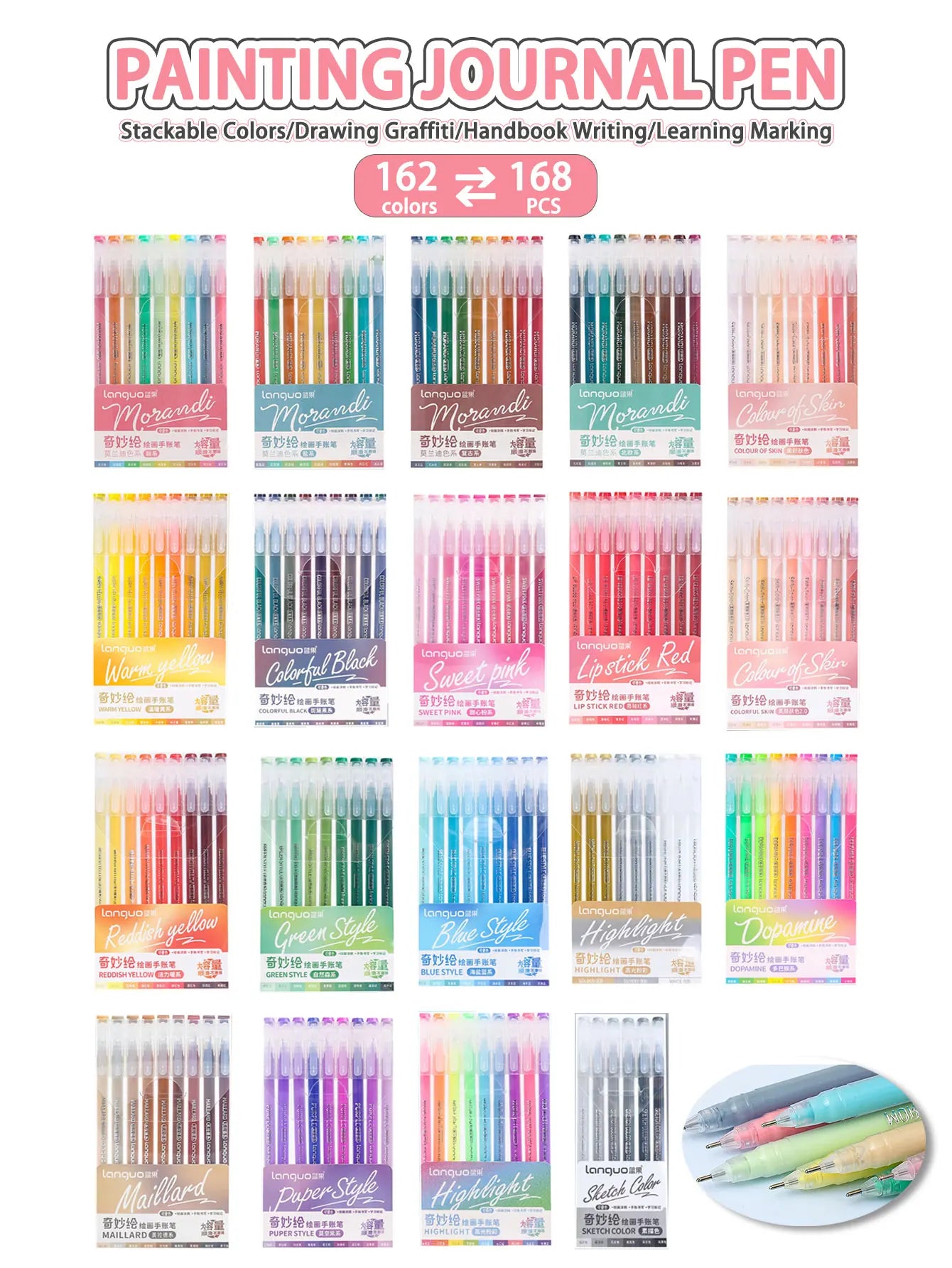 Languo 27-207 Colour Gel Pen & Marker Drawing Set – Student DIY Art Pens