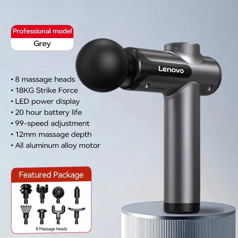 Lenovo Wireless Fascia Massage Gun – 8 Heads, Rechargeable for Neck, Back & Legs