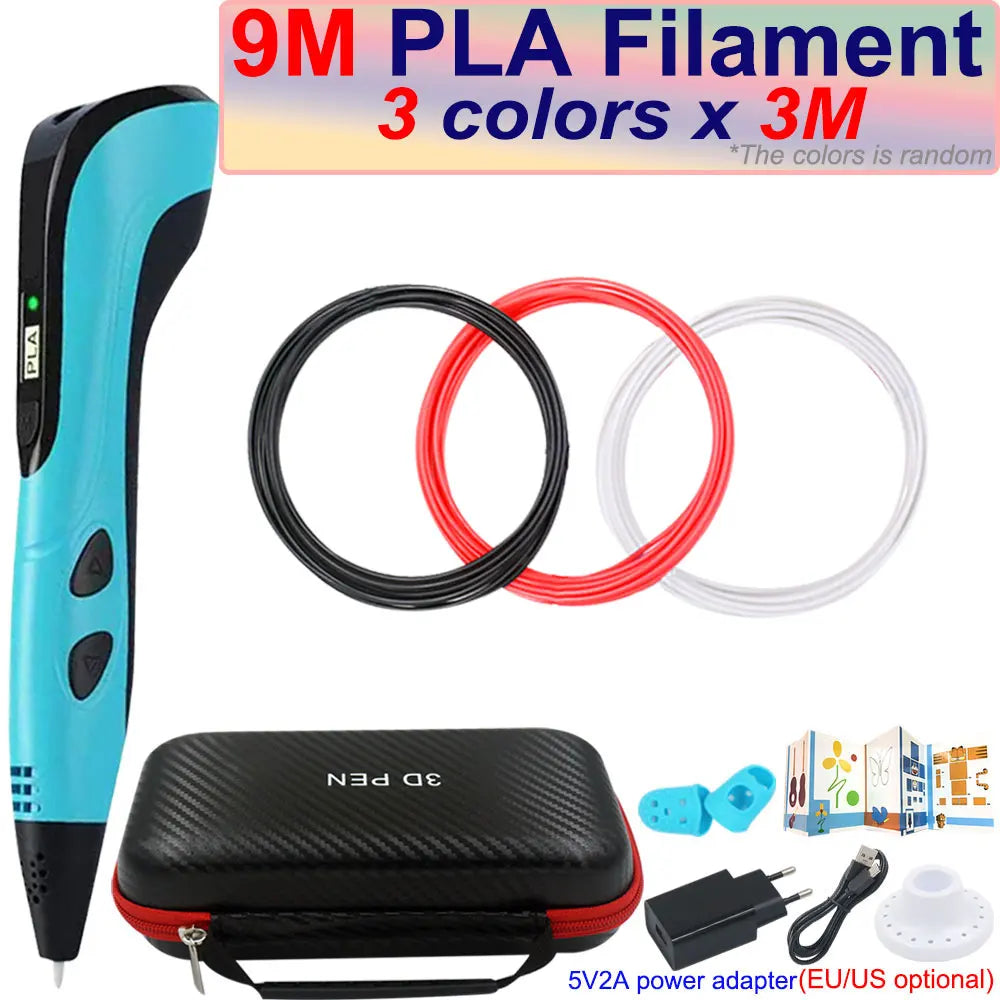 Kids 3D Pen with LCD Screen – 200M PLA Filament, Power Adapter & Travel Case