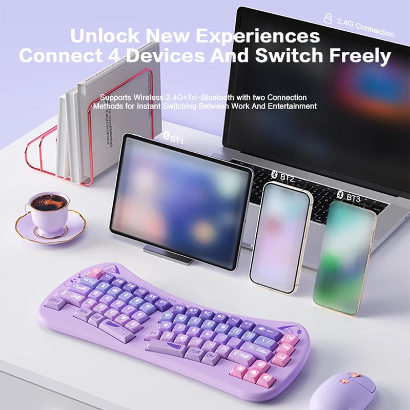 PurrBoard 68 – Ergonomic Split Wireless Keyboard | Bluetooth + 2.4G + Cat Keycaps