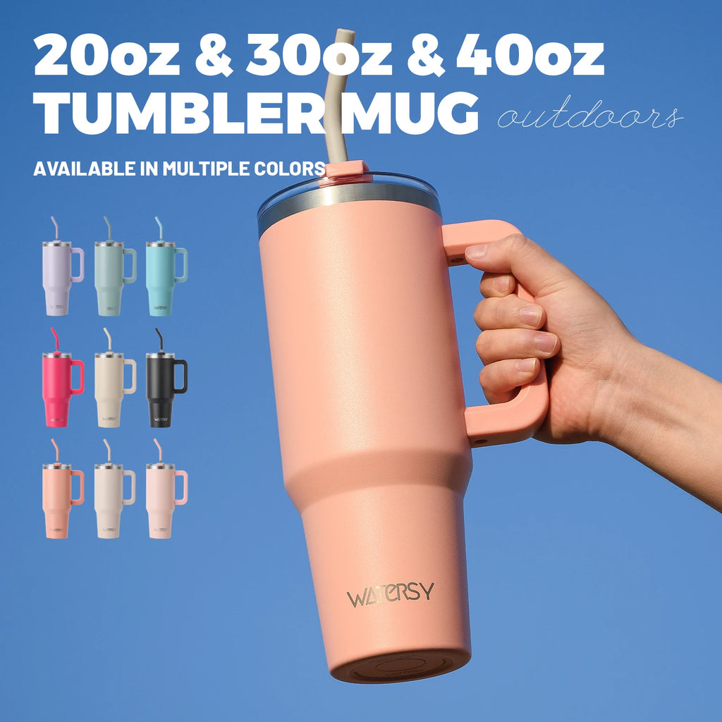 WATERSY Stainless Steel Tumbler with Straw – 20oz / 30oz / 40oz Vacuum Insulated