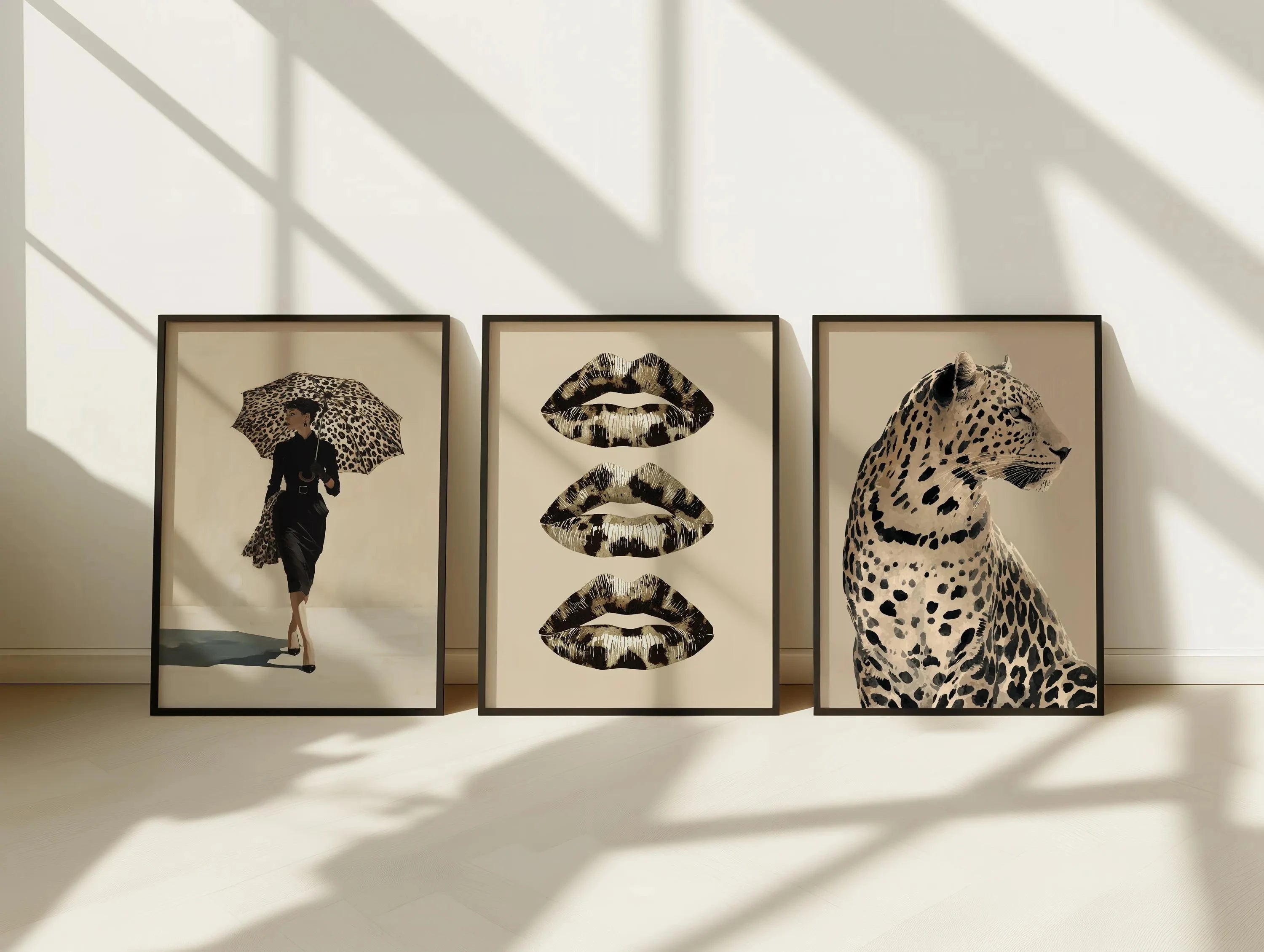 3pcs Frameless Leopard Print,Black and White Gallery Fashion Canvas Poster,Fashion Printing Decor,Office Aesthetics Girl Decor