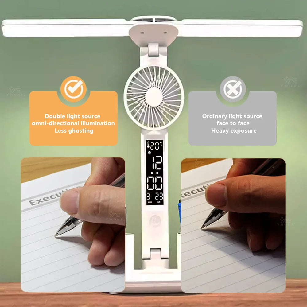 Double Headed Eye Protection Table Lamp LED Rechargeable Dimmable Desk Light Smart Display For Study Reading Bedside Night Light