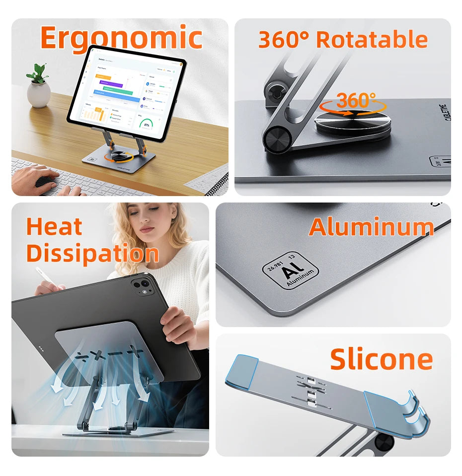 CABLETIME 360° Rotation Tablet Stand for iPad Adjustable Aluminum Foldable Desktop Stand Holder For Ipad Pro/Air/Mini Switch2 1