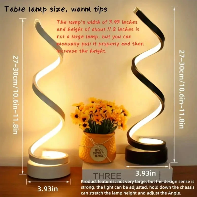 1pcs bedroom bedside lamp - 3-way dimmable touch light USB power supply, modern simple dimmable spiral bedside lamp