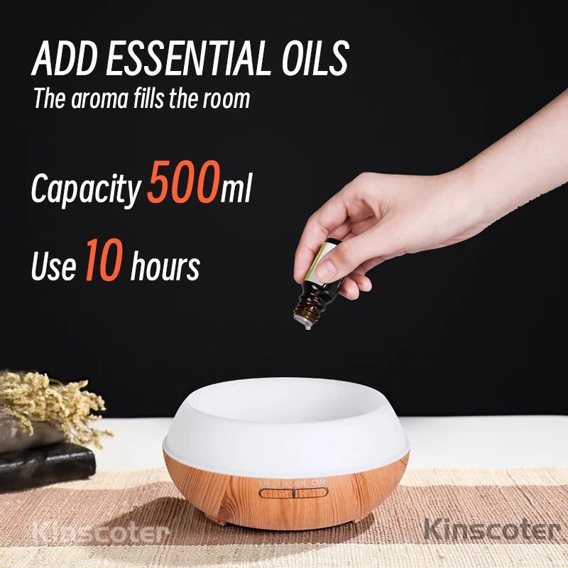 WoodMist 500ml Aromatherapy Essential Oil Diffuser – Remote Control, 7-Colour LED & Ultrasonic Humidifier