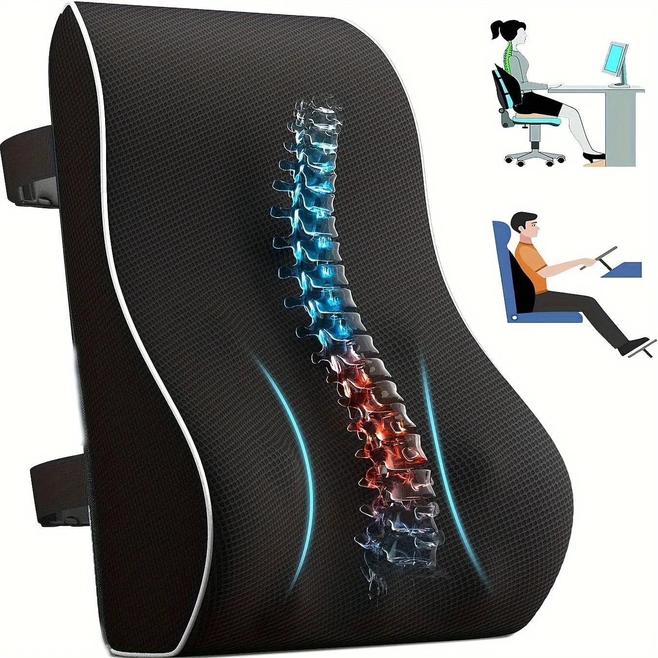 LumbarPro Ergonomic Memory Foam Lumbar Support Back Cushion
