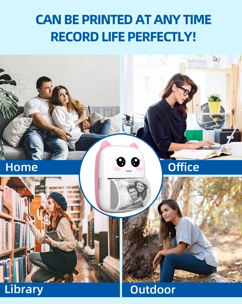 CatPrint Mini Thermal Pocket Printer – 58mm Wireless Bluetooth Photo & Label Printer for Android & iOS