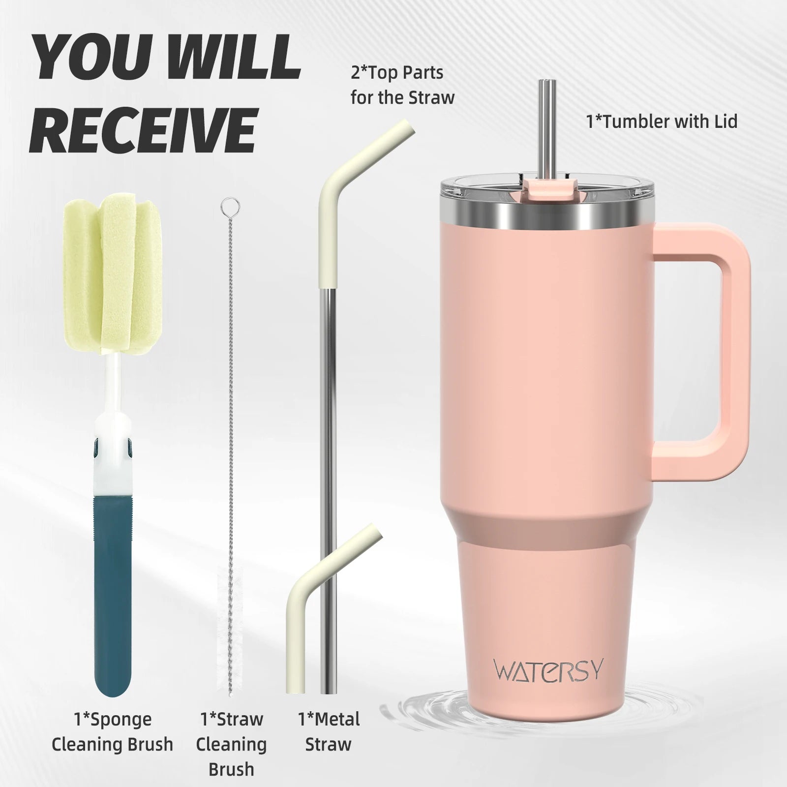 WATERSY Stainless Steel Tumbler with Straw – 20oz / 30oz / 40oz Vacuum Insulated