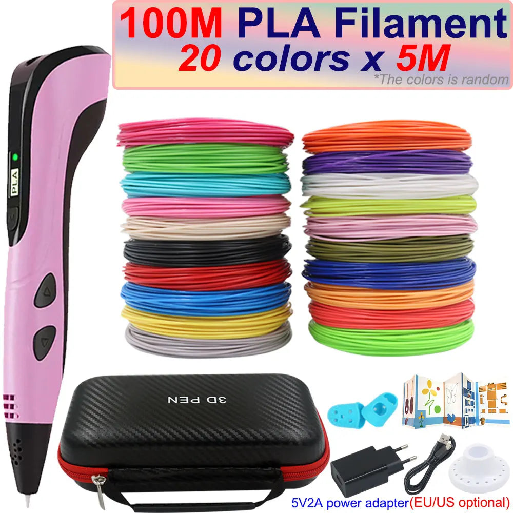 Kids 3D Pen with LCD Screen – 200M PLA Filament, Power Adapter & Travel Case