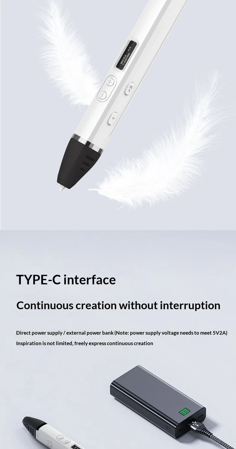Lenovo 3D Pen – OLED Display, DIY Scribble Pen with PLA Filament