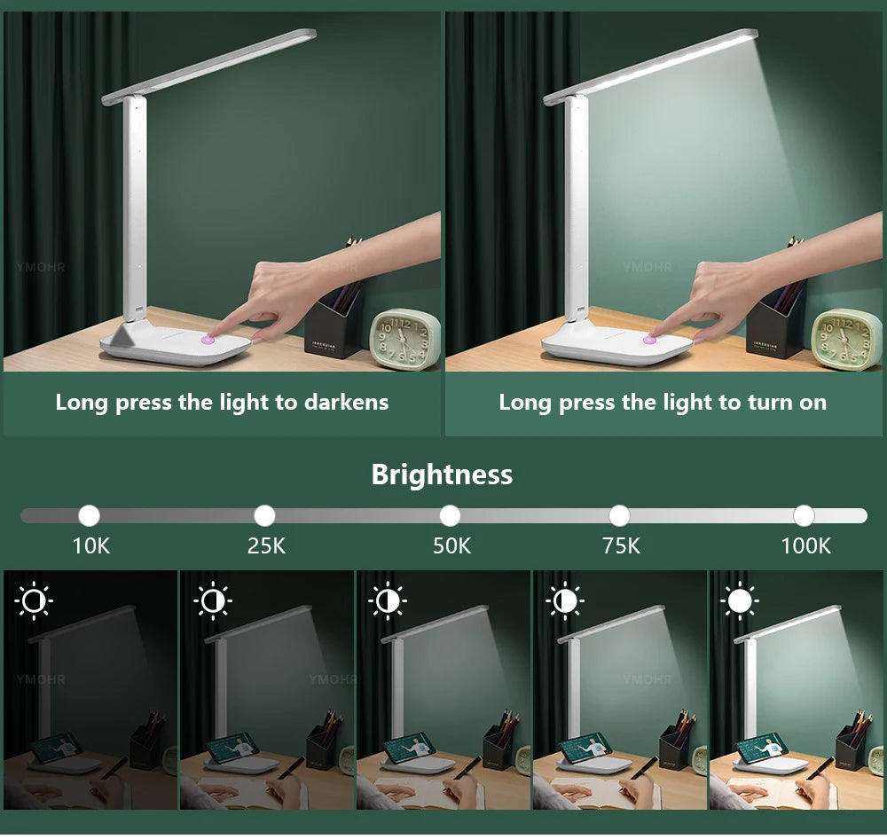 Double Headed Eye Protection Table Lamp LED Rechargeable Dimmable Desk Light Smart Display For Study Reading Bedside Night Light