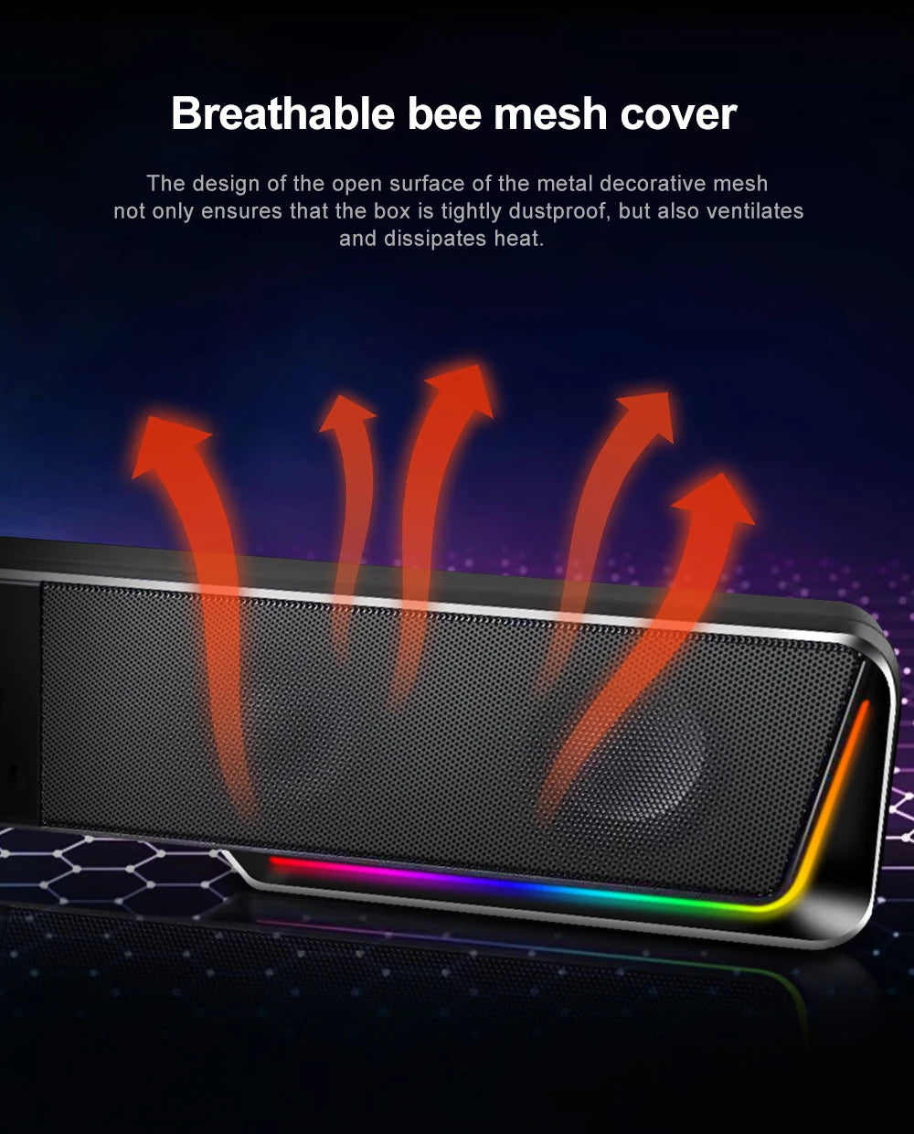 Redragon GS570 Darknets RGB Bluetooth Sound Bar – 2.0 Stereo PC Speakers with 3.5mm AUX, USB Powered, Dynamic RGB Lighting, Compact Desktop Soundbar for Gaming, Movies & Music
