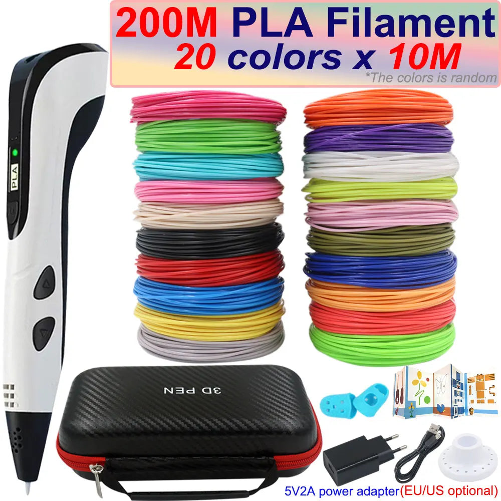 Kids 3D Pen with LCD Screen – 200M PLA Filament, Power Adapter & Travel Case