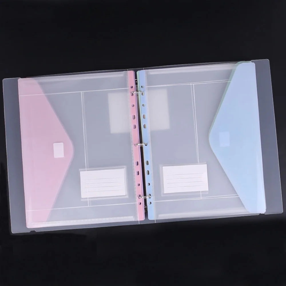 Plastic 11-hole Loose-leaf File Bag Transparent 3-hole Folder+6pcs Binder Pockets Document Pouch for Office and School Supply