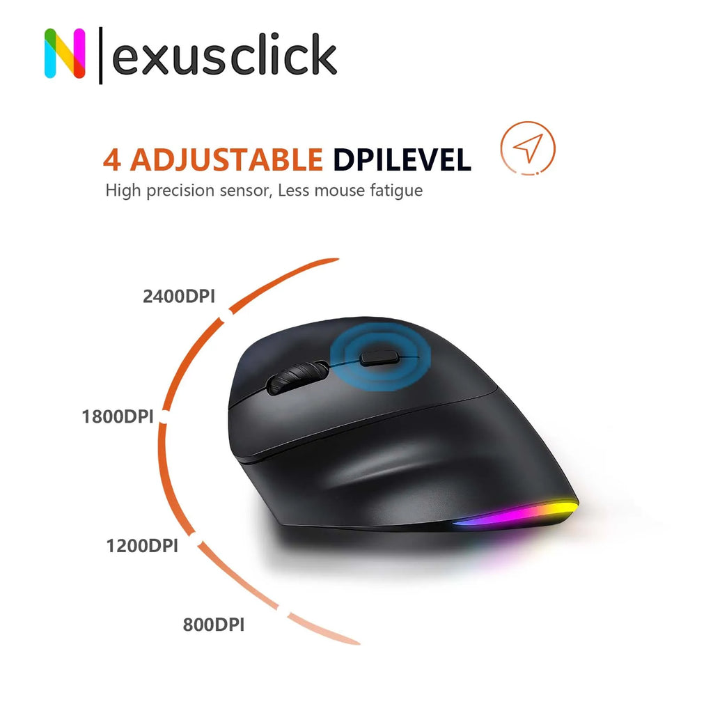 Meetion Mishen Left-Handed Ergonomic Vertical Wireless Mouse Black Light Version Rechargeable Btm010 DPI 2400 Bluetooth