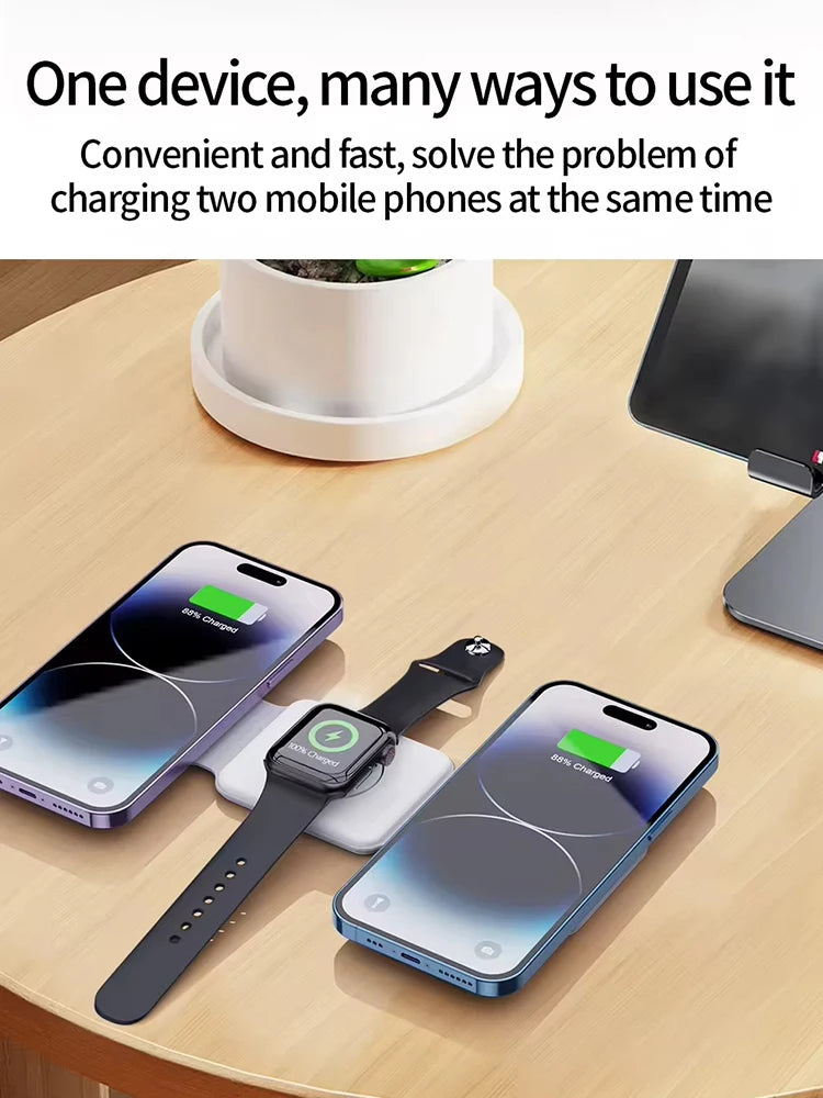 MagFold 3-in-1 Magnetic Wireless Charger – Qi2 30W Foldable Dock for iPhone, Watch & AirPods