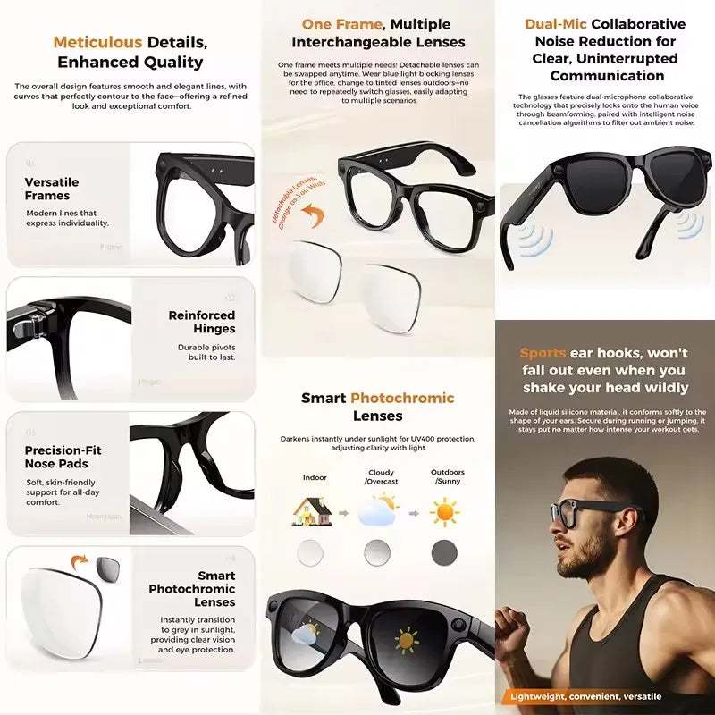 NightVision AI Smart Glasses – 8MP HD Camera, 3600mAh Battery & AI Translation