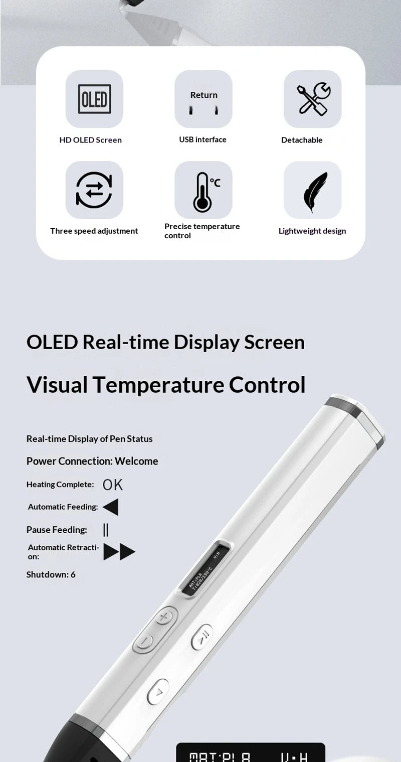 Lenovo 3D Pen – OLED Display, DIY Scribble Pen with PLA Filament