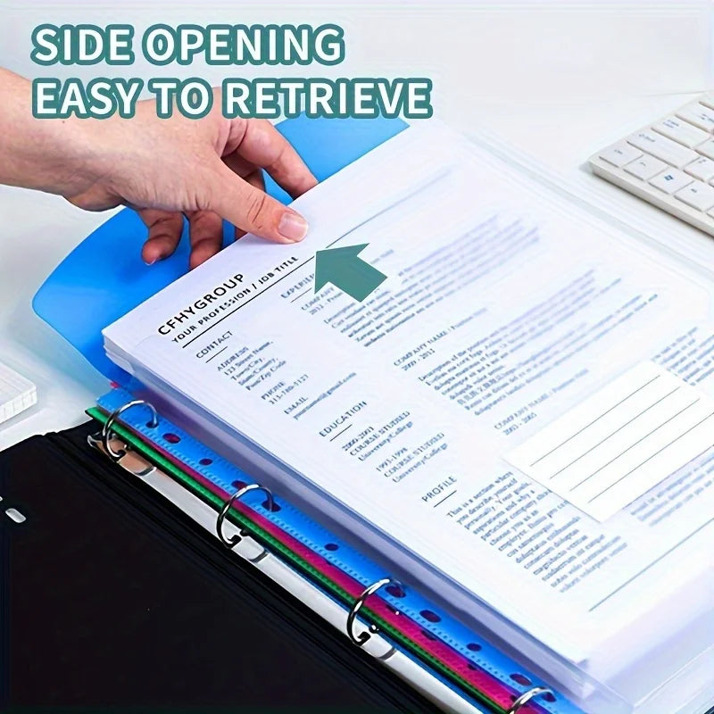 6/12pcs A4 Expanding File Folders with Push-Button 11-Ring Binder Pockets - PP Plastic Document Organizer with Locking Mechanism