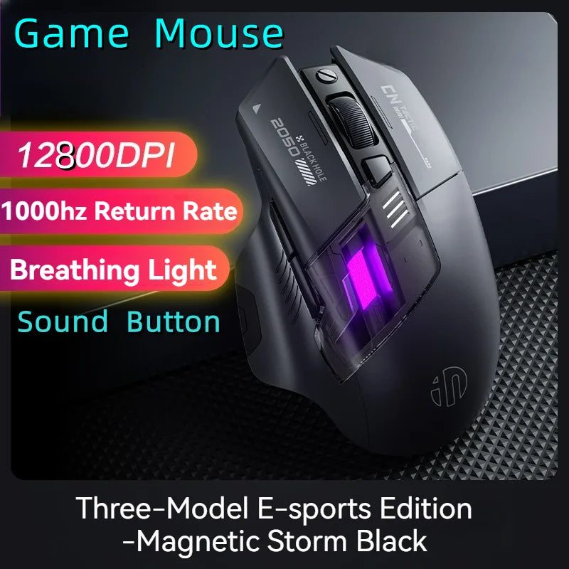 Inphic A9 Pro Tri-Mode Gaming Mouse – 12800 DPI, RGB Light Pillar & Macro Driver