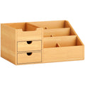 Natural Bamboo Desk Organizer – Multi-Function Storage Caddy with 7 Compartments & Drawers
