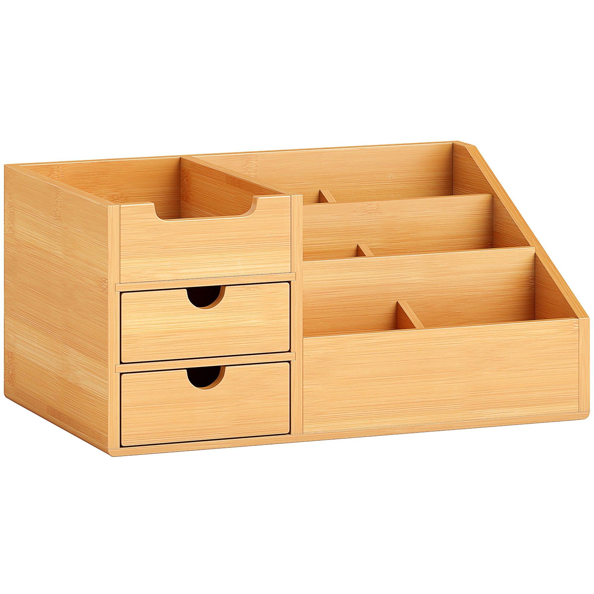 Natural Bamboo Desk Organizer – Multi-Function Storage Caddy with 7 Compartments & Drawers