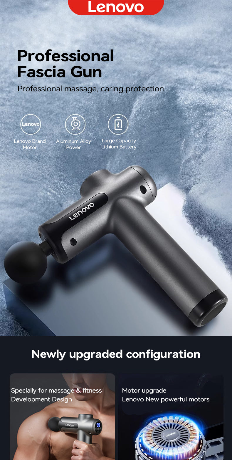 Lenovo Wireless Fascia Massage Gun – 8 Heads, Rechargeable for Neck, Back & Legs