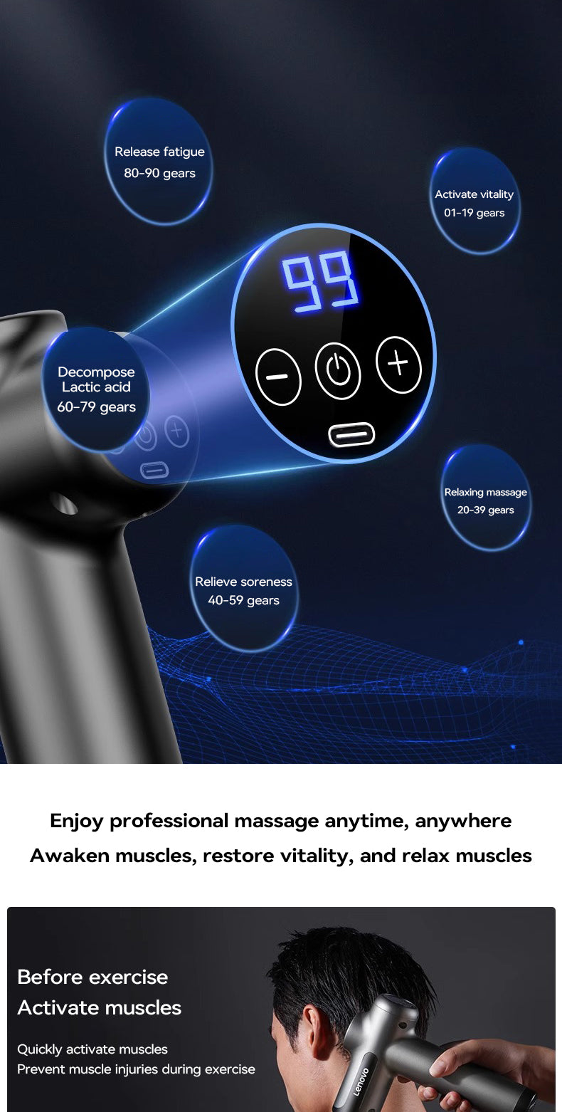 Lenovo Wireless Fascia Massage Gun – 8 Heads, Rechargeable for Neck, Back & Legs