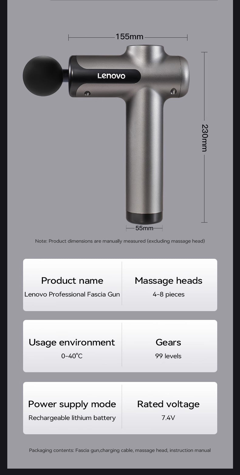 Lenovo Wireless Fascia Massage Gun – 8 Heads, Rechargeable for Neck, Back & Legs