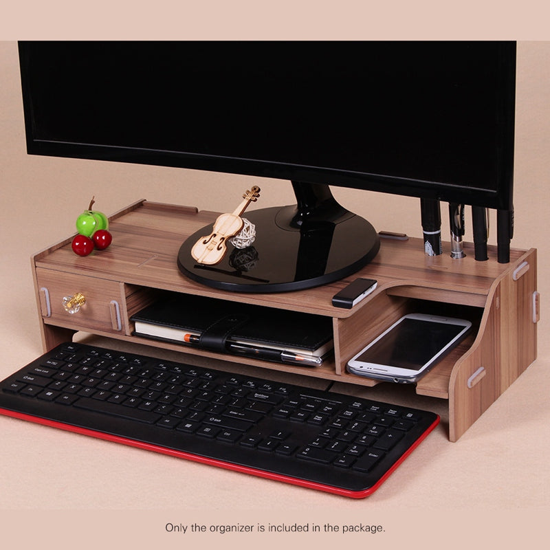 Wooden Monitor Stand Riser Computer Desk Organizer with Keyboard Storage
